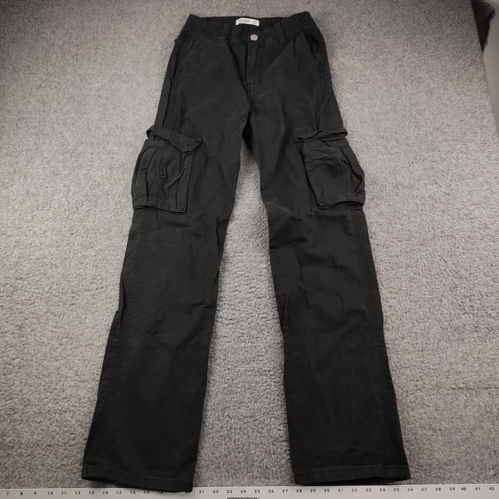 Pull&Bear Cotton Pants 25x32 Sz 0 Cargo Black Straight Leg High Waisted EUC